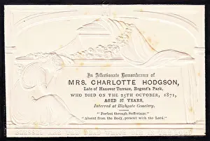 Interred: Embossed Victorian mourning card, Mrs Charlotte Hodgson