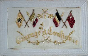 Confiance: Embroidered silk on card - Allied flags