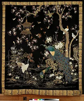 Bequeathed: Embroidered textile hanging with peacock