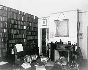 Emerson: Emerson's study showing shelves of books, fireplace and desk