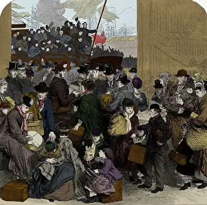 Emigrating: Emigrants about to board the Ganges, London, 1870