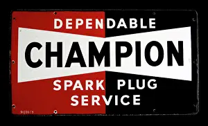 Sparking: Enamel sign for Champion Spark Plugs