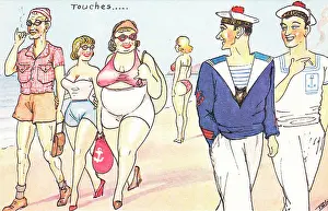 Poli: Encounter on a beach on a comic French postcard