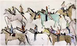 Defeating: The End of the Battle'. Sioux warriors leading