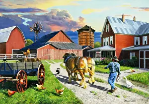 The Kevin Walsh Nostalgia Collection: End of a working day, Midwestern Farm, USA