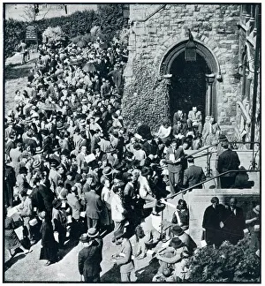 Hamstead: Enemy aliens queue to register outside church, Sept 1939