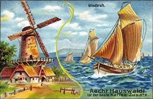 Renewable: energy, wind energy, windmill and sailing boat