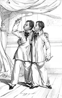 Chang: Eng and Chang, Siamese twins, playing shuttlecock