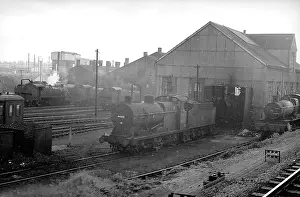 Paddington: Engine outside loco shed in steam