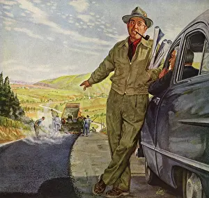 Cowillustration: Engineer at Highway Construction Site