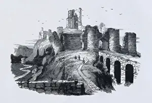 Corfe: ENGLAND (19 century). Corfe castle. 1844. Engraving