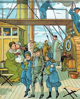 Ribbons: English family taking the air on deck crossing