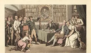 Poaching: English gentleman in his study hearing a case of poaching