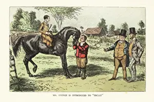 Foxhounds: Two English gentlemen evaluating a horse in a paddock