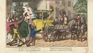 Bookplate: English Regency naval captain is mobbed at an inn