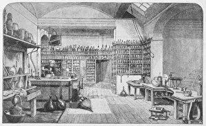 Faraday: English Scientist Michael Faraday in his Laboratory
