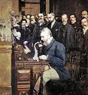 Cpc001: Engraving of Alexander Graham Bell Making First