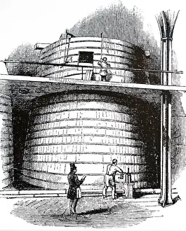 1866: An engraving of Brewing: cleansing vats into which