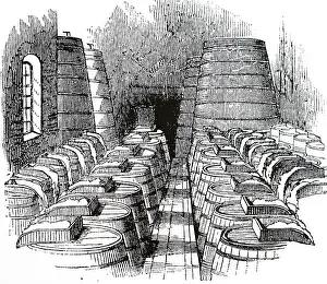 1866: An engraving of Brewing: cleansing vats into which