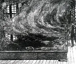 Sectional: An engraving of Brewing: cooling beer in an American