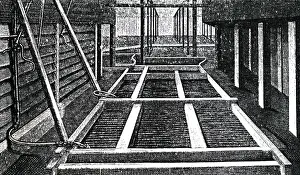 Sectional: An engraving of Brewing: cooling the wort after