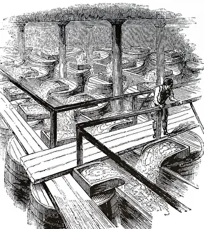 1841: An engraving of Brewing: fermenting vessels in