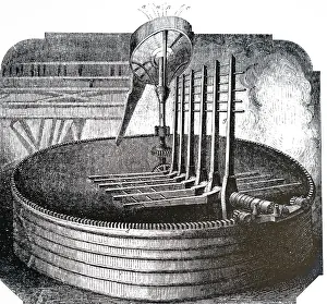 Tuns: An engraving of Brewing: large mash tun, (c. 1860)