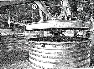 Tuns: An engraving of BREWING: mash tuns, in which barley