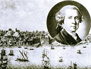 Magnificent: Engraving with the city of Lisbon and the portrait of John V