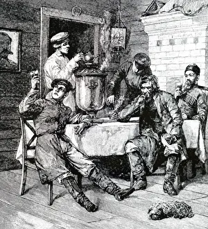 Customer: An engraving customers seated round the samovar