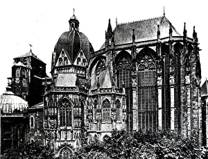 Aachen: An engraving depicting Aachen Cathedral