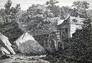 Neath: An engraving depicting Aberdulais Mill