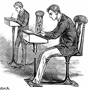 Adjustable: Engraving depicting an adjustable chair and desk