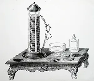Alessandro: Engraving depicting Alessandro Volta's pile
