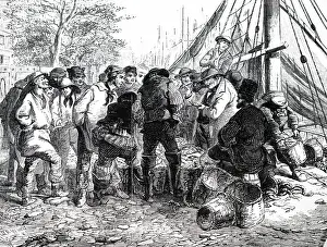 Auction: An engraving depicting the auctioning of the herring catch
