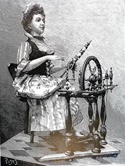 Spinster: An engraving depicting an automaton spinster