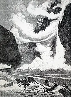 Avalanche: An engraving depicting an avalanche