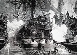 1827: An engraving depicting the Battle of Navarino