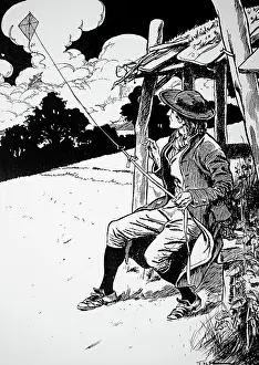 Civic: Engraving depicting Benjamin Franklin investigating