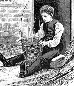 Weave: Engraving depicting a blind boy making a basket