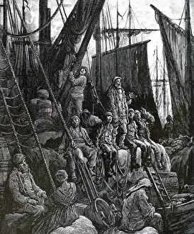 Billingsgate: An engraving depicting the boats in the Thames