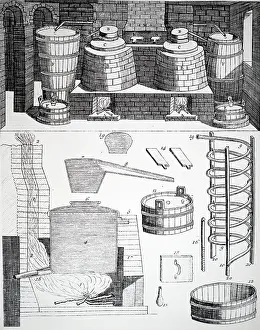Brandy: An engraving depicting a Brandy distillery