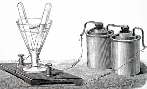 Bunsen: Engraving depicting two Bunsen cells connected