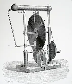 Influence: Engraving depicting Carre's static or influence machine