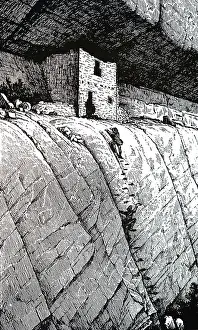 Dwelling: An engraving depicting a cave dwelling