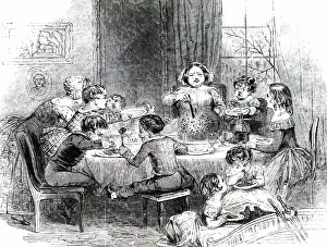 Oven: An engraving depicting the Christmas pudding