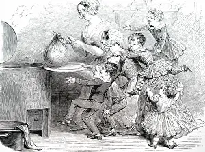Oven: An engraving depicting the Christmas pudding