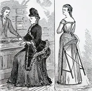 Bustle: Engraving depicting a combined stool and bustle