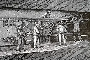 Boring: An engraving depicting a compressed air drill