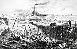 Swansea: An engraving depicting the construction of the East Dock